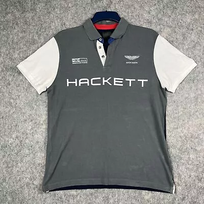 Hackett London Shirt Mens Large Aston Martin Racing Polo Top Graphic Embroidered • £19.99