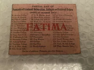 Fatima Cigarettes T200 Baseball Era Coupon 1910-1913 List Of College Pennants AN • $21.18