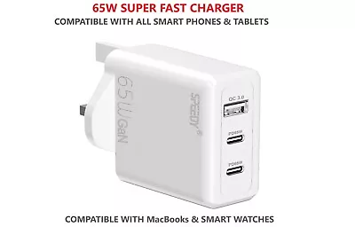 For Apple IPhone IPad Samsung Google Fast Charging 65W USB A + C PD Plug Charger • £15.99