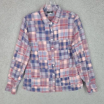 J Crew Shirt Womens 10 Pink Blue Madras Plaid Patchwork Long Sleeve Dress Shirt • $20