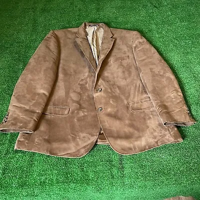 Chaps Notch Lapel Micro Suede Brown Sports Coat Blazer Y2K Vintage Jacket 50R • $50