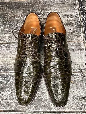 MEZLAN Forest Green Cap Toe 💯 Genuine Crocodile Leather Dress Shoes Sz 9 M • $289.99