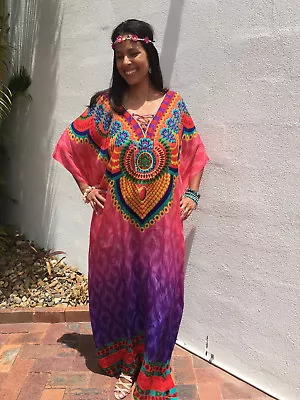 Embellished Kaftans Viscose O/S  Fits 12-22 Plus Size Tall Kaftan Pink Was $125 • $49