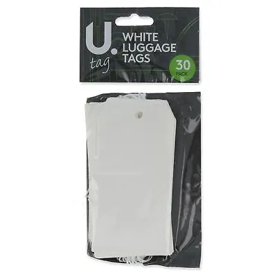 LUGGAGE TAGS WHITE 30 Pack Pre Strung Gift Labels Crafting Rectangular Card UK • £5