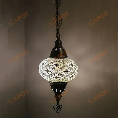 £42.99 • Buy Turkish Moroccan Handmade Glass Mosaic Ceiling Hanging Chandelier Lamp & Bulb-L