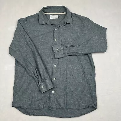 REI Chambray Shirt Mens Medium Gray Button Hemp Blend Organic Cotton Long Sleeve • $24.88