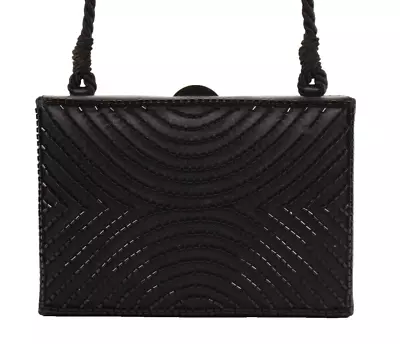 CHANEL Vintage Black Satin Fabric Crystal Beaded Box Evening Bag • $998