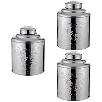 3 Pieces Tea Metal Storage Tin Cans Jars Containers With Lids Large • £18.18