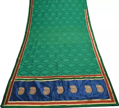 Sushila Vintage Green Patch Work Saree Self Woven Floral Silk Sari Craft Fabric • $48.99