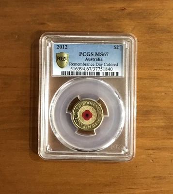 $650 • Buy 💰2012  Two Dollar RED POPPY 2$ PCGS MS67 Rememberance Gold Shield High Grade