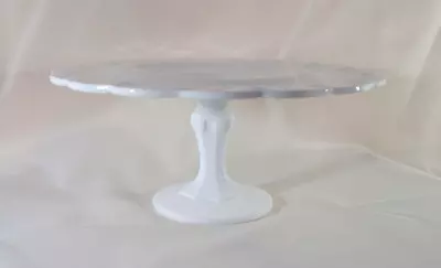 Vintage Milk Glass Scalloped Edge Pedestal Cake Stand • $55
