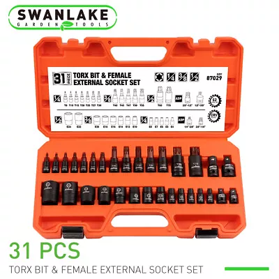 31PC Torx Bit & Female External Socket Set T8- T70 E4-E24 Impact Socket Adapters • $26.99