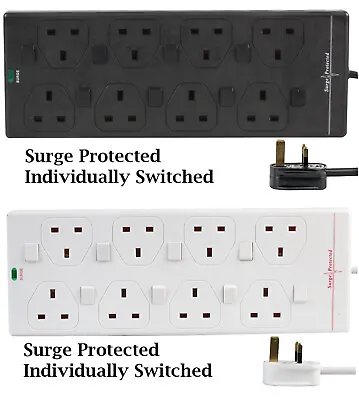 8 Way Mains Surge Protected Extension Lead Switched 1/2/3/5/10 M 8 Gang Socket • £18.49