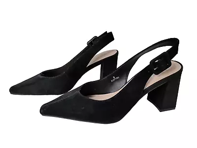 New Womens M&s Insolia Uk 7 Black Suede Slingback Block Heel Shoes Rrp £39.50 • £24.99