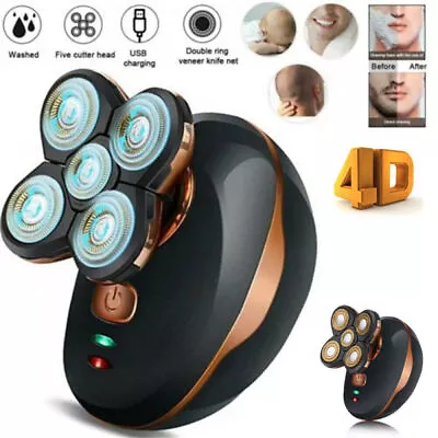 4D 5in1 Cordless Electric Rechargeable Razor Shaver Trimmer Bald Head Waterproof • $29.99