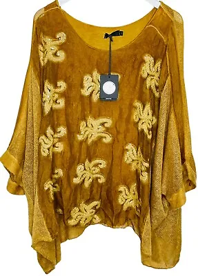 M Made In Italy Women Mohair Silk Boho XL Blouse Tunic Lagenlook Mustard Knit • $48.98