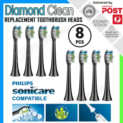 $22.80 • Buy 8pcs BLACK DIAMOND CLEAN Philips Sonicare Toothbrush Compatible Brush Heads AU