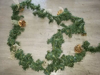 8-9 Foot CHRISTMAS PINE GARLAND DECORATION PINECONES TRIM INDOOR/OUTDOOR • $6.36