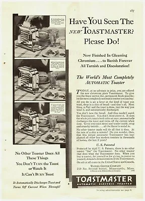1929 Toastmaster Automatic Electric Toaster Vintage Print Ad Gleaming Chromium  • $8.99