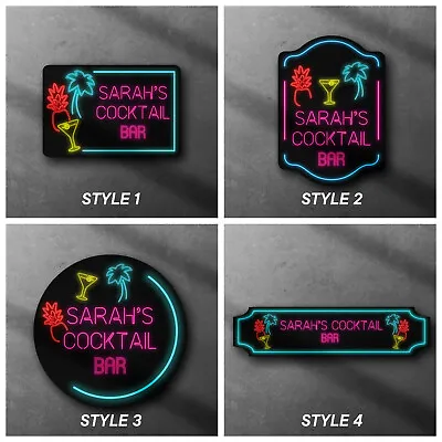Personalised Bar Sign METAL Plaque Eighties Neon Cocktail Style. Home Pub 80s SB • £16.99