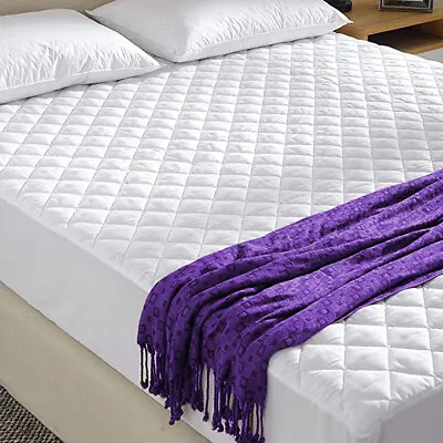 Hotel Quality Quilted Mattress Protector Bed Cover Topper Single Double King • £8.99