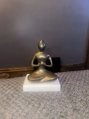 5” Yoga Zen Brass Statue Figurine Sitting Meditating Buddha Marble Base India • $24.99