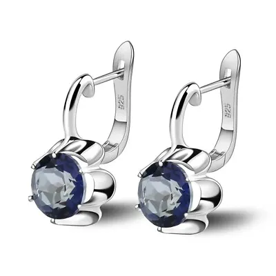 5.47Ct Natural Iolite Blue Mystic Quartz 925 Sterling Silver Clip Earrings • $60.26