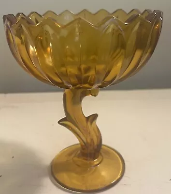VINTAGE Indiana Glass 7.5  Amber Flower Pedestal Compote / Candy Dish • $15