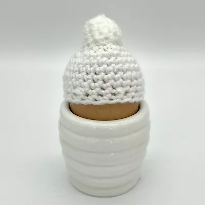 HOMEMADE CROCHET EGG COSY White Mini Knitted Hat Beanie Easter Gift Boiled Creme • £6.98