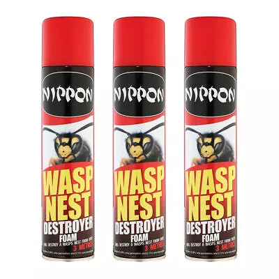 3x Nippon Wasp Nest Destroyer Foam Killer Spray Covers 3metres 300ml  • £19.24