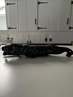 Vintage Black Panther Pottery Ceramic Painted 16  Crouching Big Cat • $45