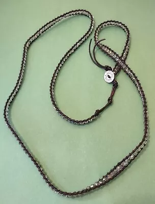Vintage VICTORIA EMERSON Signed CLEAR CRYSTALS Black Leather Necklace • $8.99