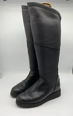 UGG Tall Shearling Boots EU37 UK 4.5 *flaw KENDI Black Leather Sheepskin • £48.65