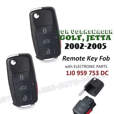 2x 1J0 959 753 DC For VW Volkswagen Jetta Golf 2002-2005 Car Flip Remote Key Fob • $28.39