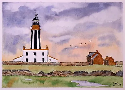 An Original Watercolour Painting Of  Start Point Lighthouse Sanday Orkney. • £10
