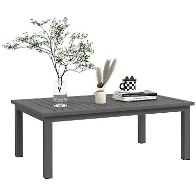 Outsunny Aluminium Outdoor Coffee Table Patio Table W/ Brown Wood Grain Effect • £89.99