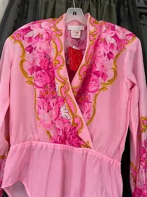Escada Silk Vintage Bodysuit In Filigree Print In Shades Of Pink 36 8 Germany • $133.44