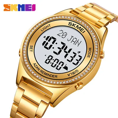 SKMEI Men Watches Muslim Azan Reminder Rhinestone Watch Steel Digital Wristwatch • $22.43