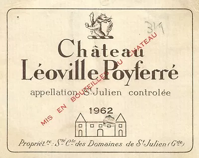 1960's-70's Chateau Leoville Poyferre French Wine Label VTG 1962 Original A451 • $11.97