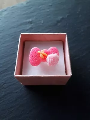 £5 • Buy New Pink Bow Glitter Plastic Ring Size Adjustable! Childrens Jewellery