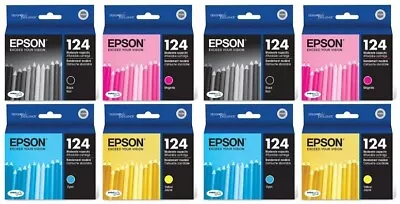 TWO SETS (8 Total) New Genuine Sealed Bag Epson 124 Inkjet Cartridges KCMY • $34