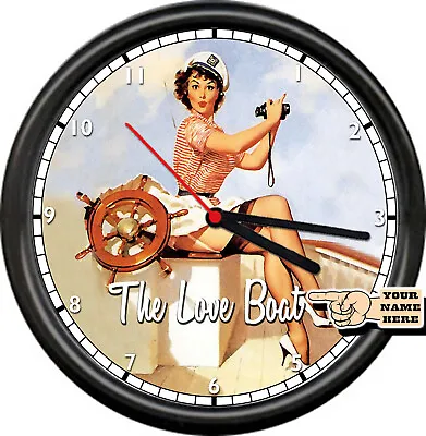 Ship Yacht Boat Sailboat Personalized Name Nautical Pinup Girl Sign Wall Clock • $26.95