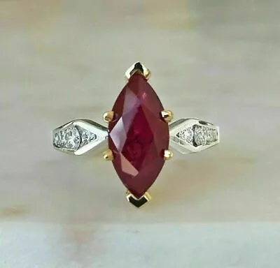 2Ct Marquise Cut Simulated Red Ruby Women's Ring 14k White Gold Plated Silver • $90.99