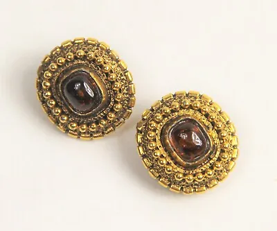 $625 • Buy ESTATE VINTAGE Jewelry 1985 CHANEL GRIPOIX GLASS ROPED BORDER CLIP EARRINGS