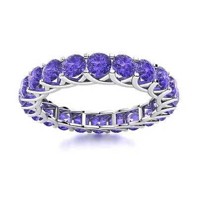 Tanzanite Brilliant-Cut Round 4.00mm Full Eternity Band Ring With Rhodium Plated • £34.20