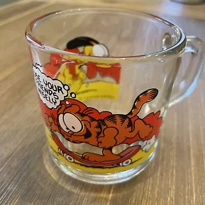 Vintage 1978 McDonald's Garfield Glass Mug 8 OZ USA Made Use Your Friends Wisely • $10.65