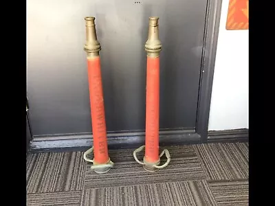 Vintage 30 In. Red Cord Wrapped Brass Playpipe Fire Nozzle W/ Swivel Handles /2 • $245