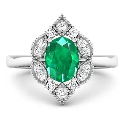 £490.88 • Buy Natural Emerald (1.00ct AA Zambia) 14k White Gold Diamond Ring 7 May Birthstone
