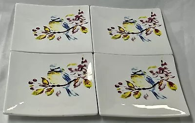 Vintage Pier 1 Imports Dolomite Blue Bird Ceramic Salad Appetizer Plates Set 4 • $18.60