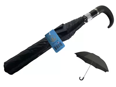 Executive Automatic Folding 42  Black Umbrella - Push Button - Curved Handle 17z • $16.95